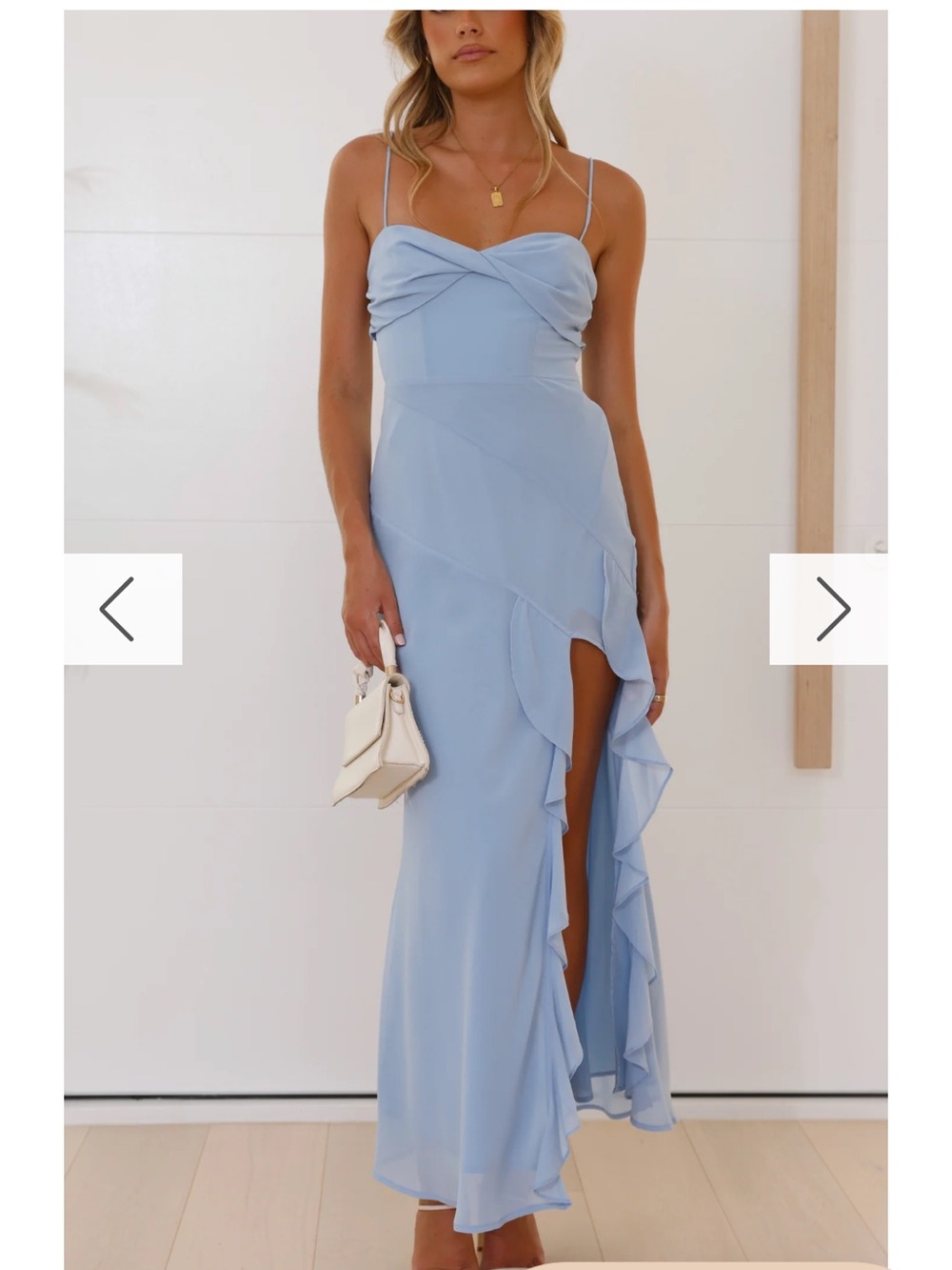 Sky Blue Spaghetti-Strap Ruffle Maxi Dress